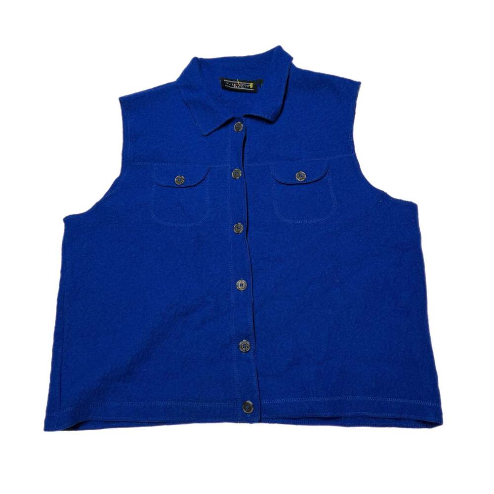 Elite Sport Petite Royal Blue 100% Wool Button Down Vest
